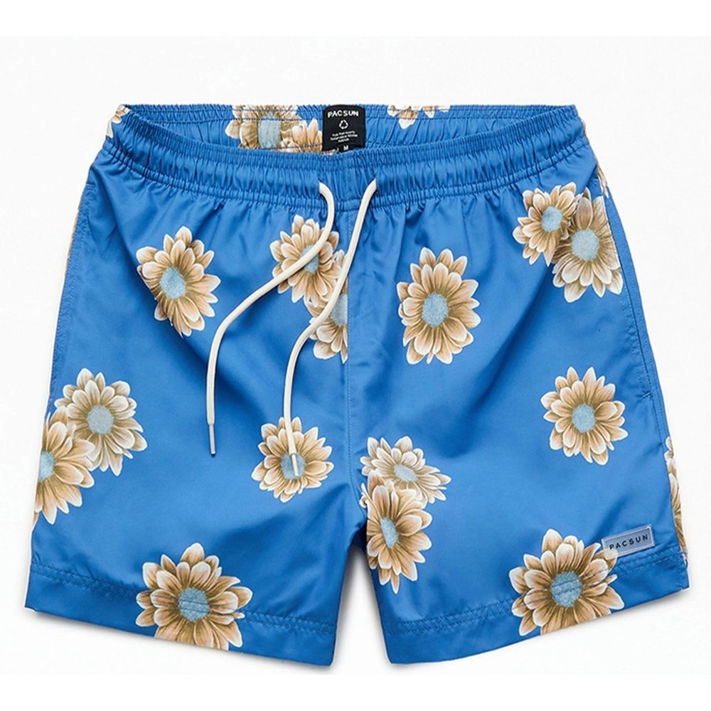 PACSUN swim trunks blue daisy print shorts Large